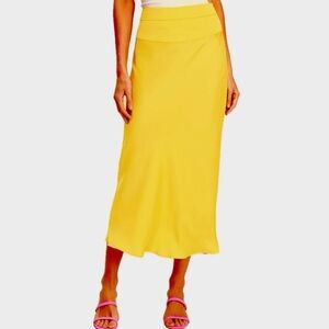 Free People Yellow Normani Bias Satin Maxi Skirt Side Zip Womens Size 0
